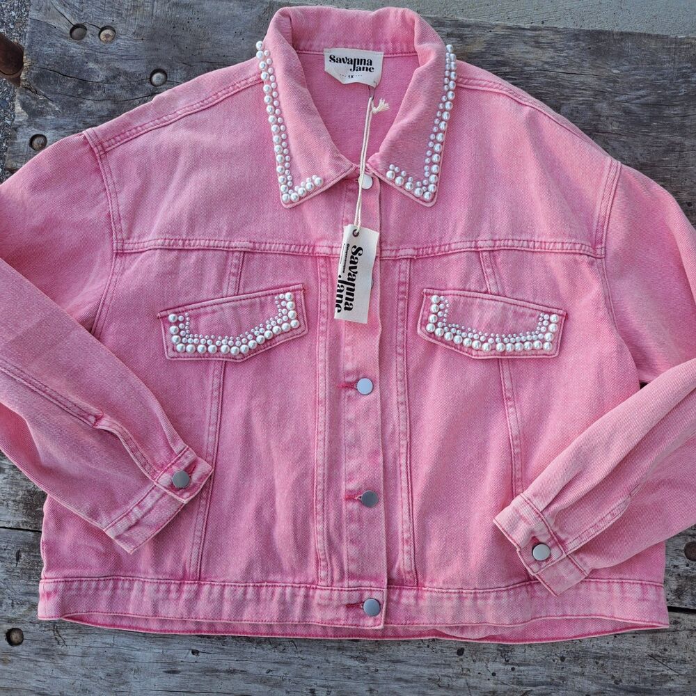 NEW Savanna Jane 1X PLUS SIZE Pink Denim Jacket Women's Pearl Western Cowgirl - Picture 7 of 10